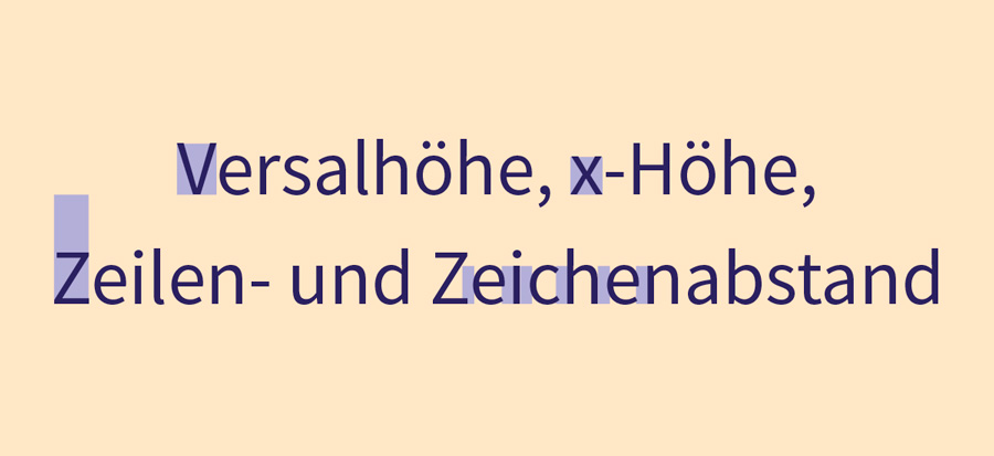 Grafik zur Versalhöhe, x-Höhe, Zeilen- und Zeichenabstand