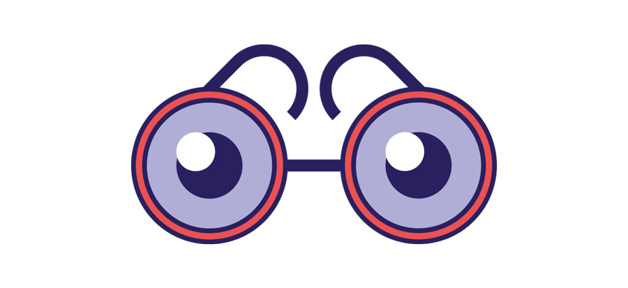 Grafik einer Brille mit Augen in den Gläsern
