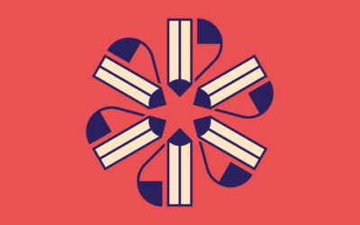 Corporate Illustration: Ein blütenförmiges Muster aus einem stilisierten Bleistift und einer geschwungenen Linie.