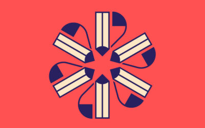 Corporate Illustration: Ein blütenförmiges Muster aus einem stilisierten Bleistift und einer geschwungenen Linie.