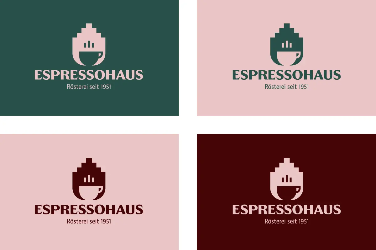 Logo für eine Rösterei mit Café: Farbvarianten des Logos in rost, grün und braun