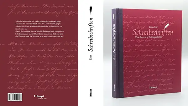 Buchcover gestalten: Umschlaggestaltung des Schreibschriftenbuchs mit Leinenrücken