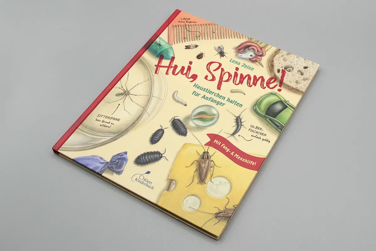 Hui, Spinne: Das Cover zeigt jede Menge Krabbler aus dem Buch, z. B. Schabe, Assel oder Motte.