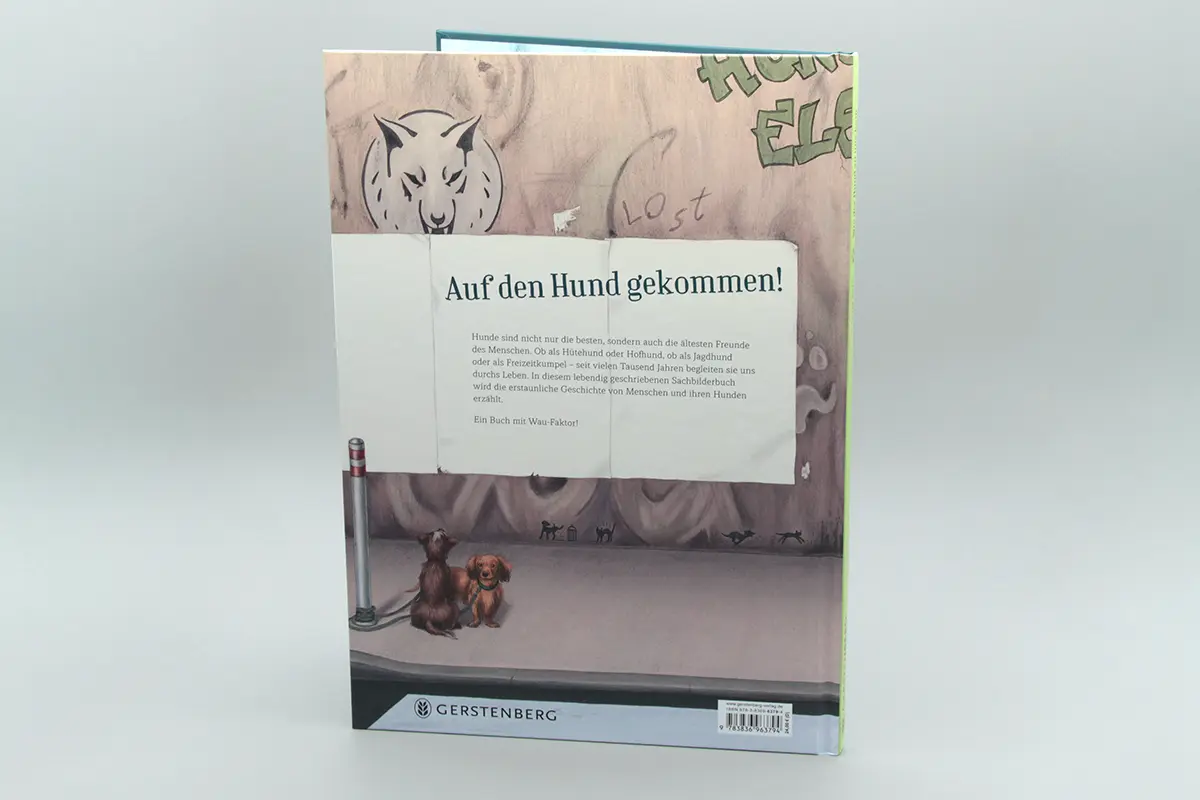 Wie der Hund zu uns kam: Buchumschlagsrückseite mit Plakatwand und Graffitis.
