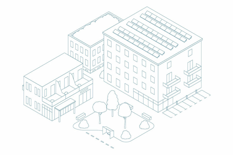 Isometrische Gebäude: Quartier nur in Konturen