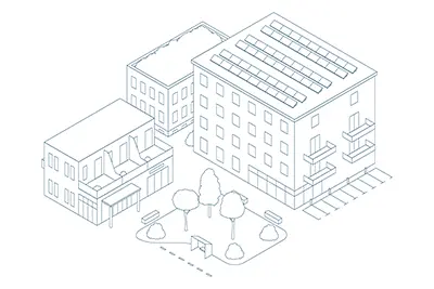Isometrische Gebäude: Quartier nur in Konturen