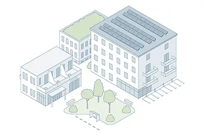 Isometrische Gebäude: Quartier mit Flächen