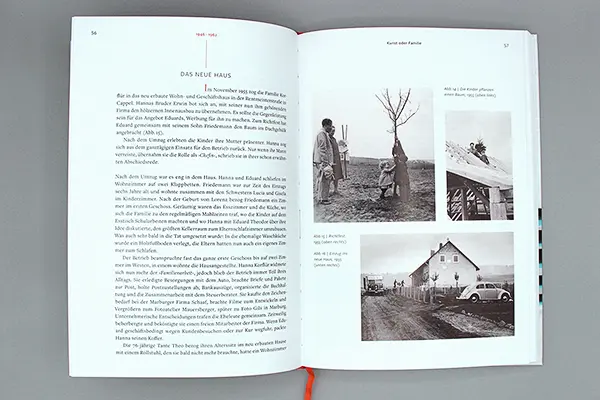 Künstlerbiografie Hanna Korflür: Doppelseitengestaltung mit alten Schwarzweißfotografien