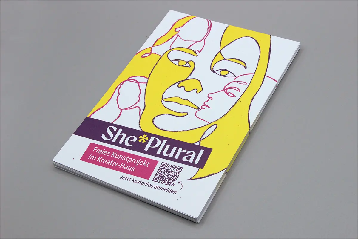 Flyergestaltung: illustrierte Vorderseite des Flyers für das Projekt »She*Plural«.
