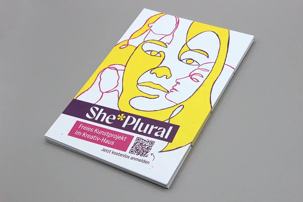 Flyergestaltung: illustrierte Vorderseite des Flyers für das Projekt »She*Plural«.