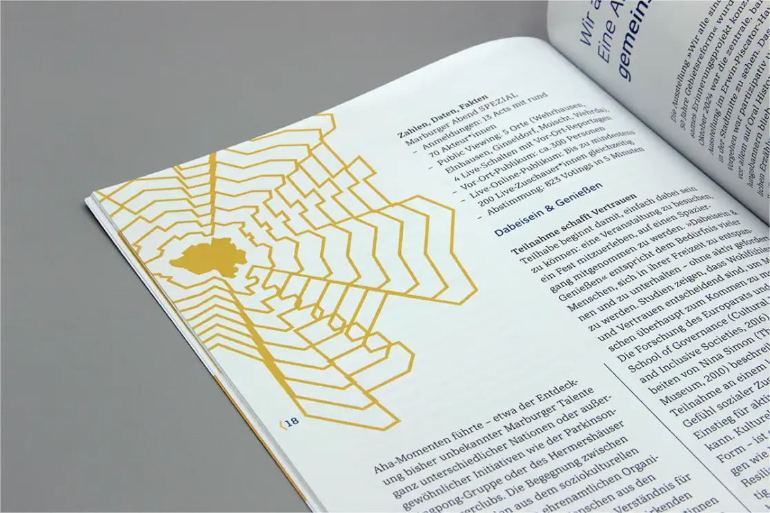 Kataloggestaltung: Eine abstrahierte Marburger Karte wurde als grafisches Element genutzt.