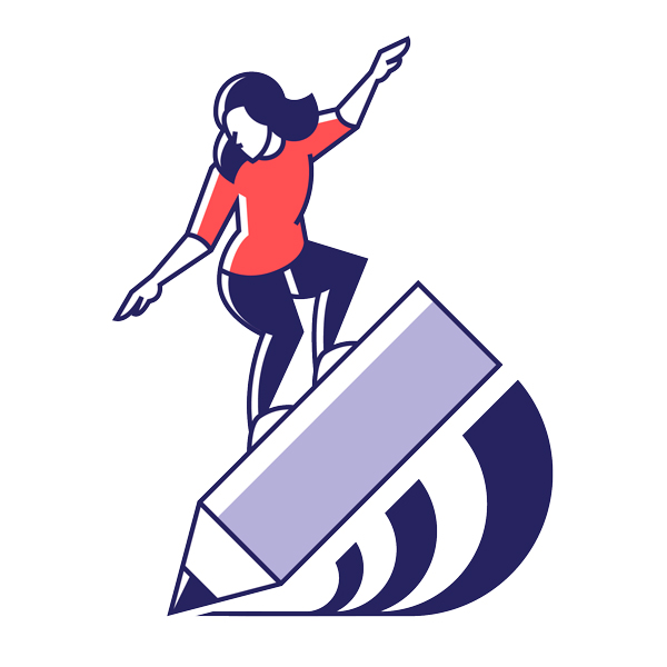 Vorschaubild Illustration Illustration zum Schwerpunkt Illustration: Eine Frau surft auf einem Bleistift.