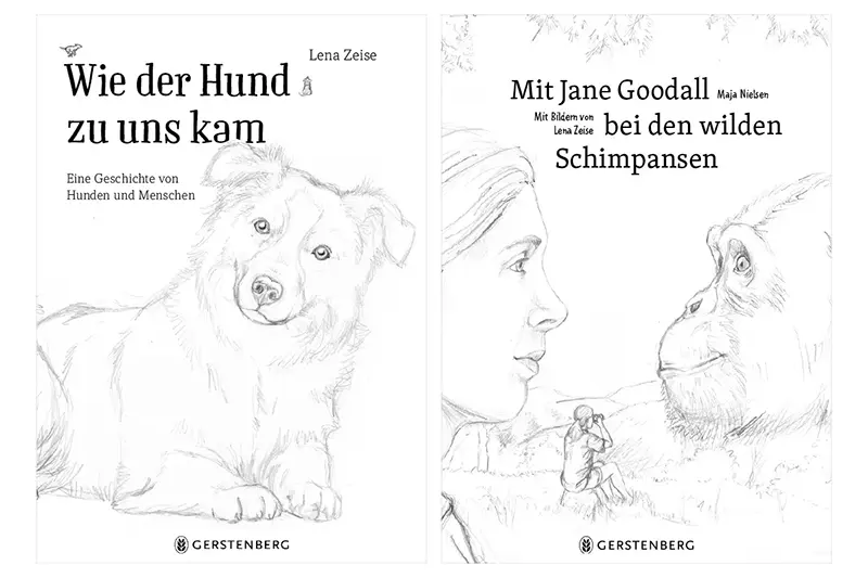 Buchcover gestalten: Vorzeichnunge von zwei Buchcovern mit Gestaltung des Titelschriftzugs