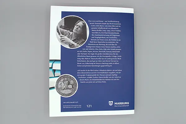 Werkverzeichnis Hanna Korflür: Backcovergestaltung mit Künstlerinnenportrait