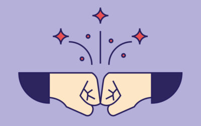 Die Zusammenarbeit mit einem Grafikdesigner: Illustration von einem »Fistbump« bei dem die Funken fliegen.